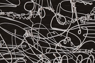 uma foto em preto e branco de um monte de fios