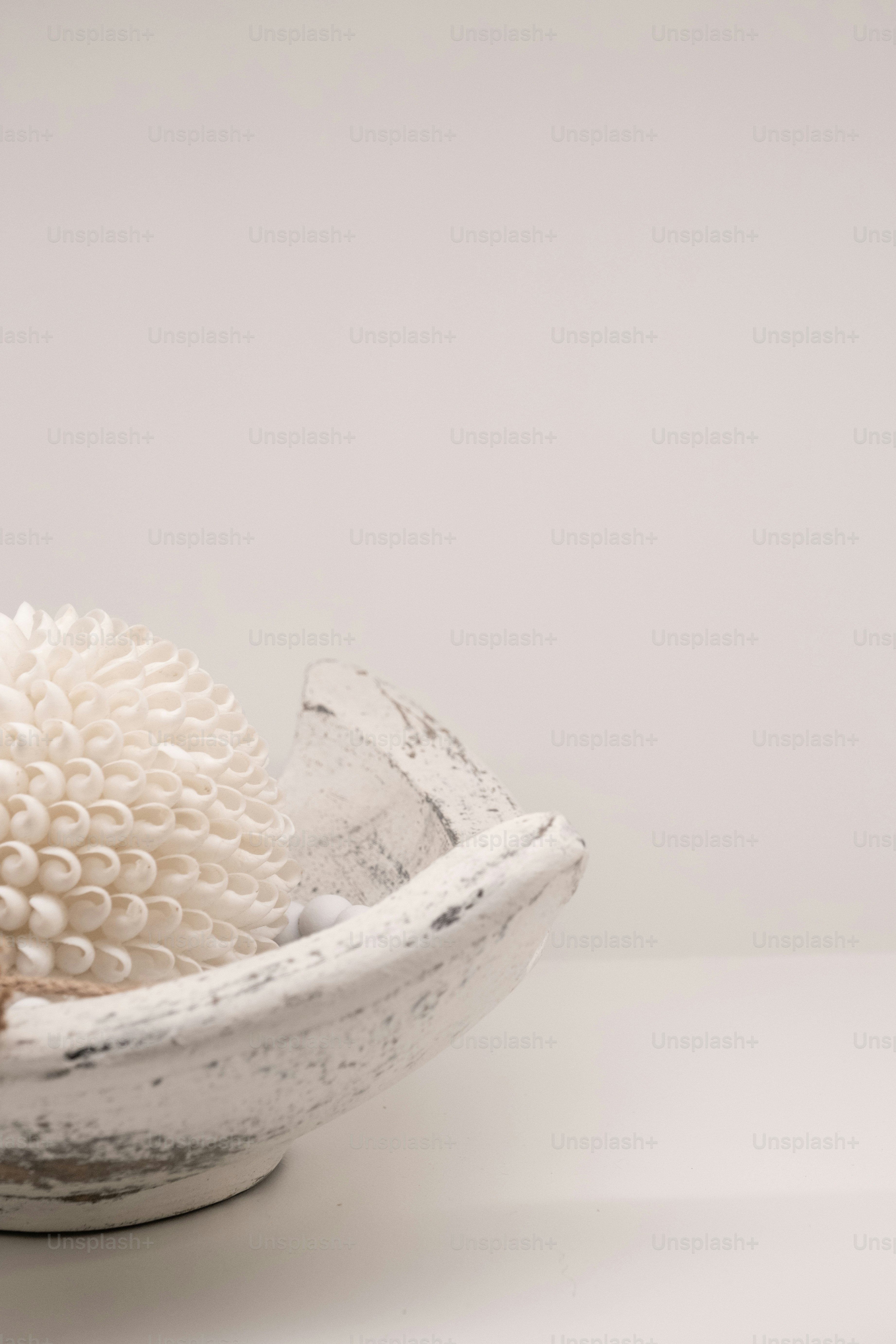 a white vase with a white flower inside of it