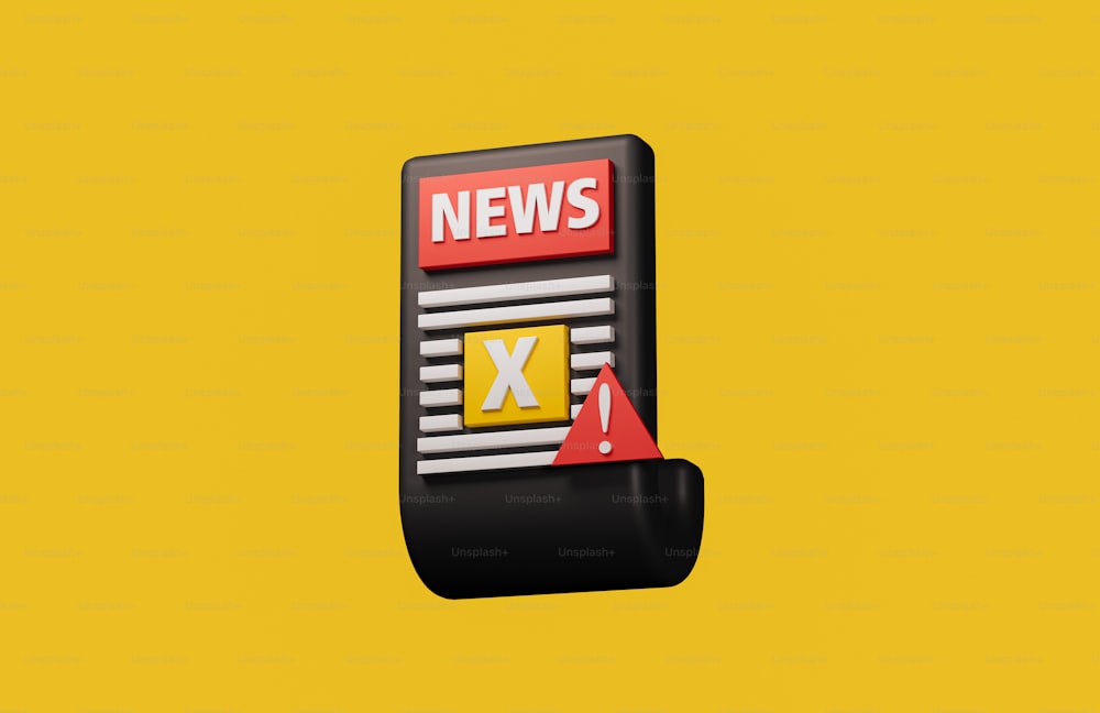 a yellow background with a news sign and a red arrow