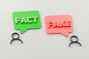 two speech bubbles with the words fake and fact