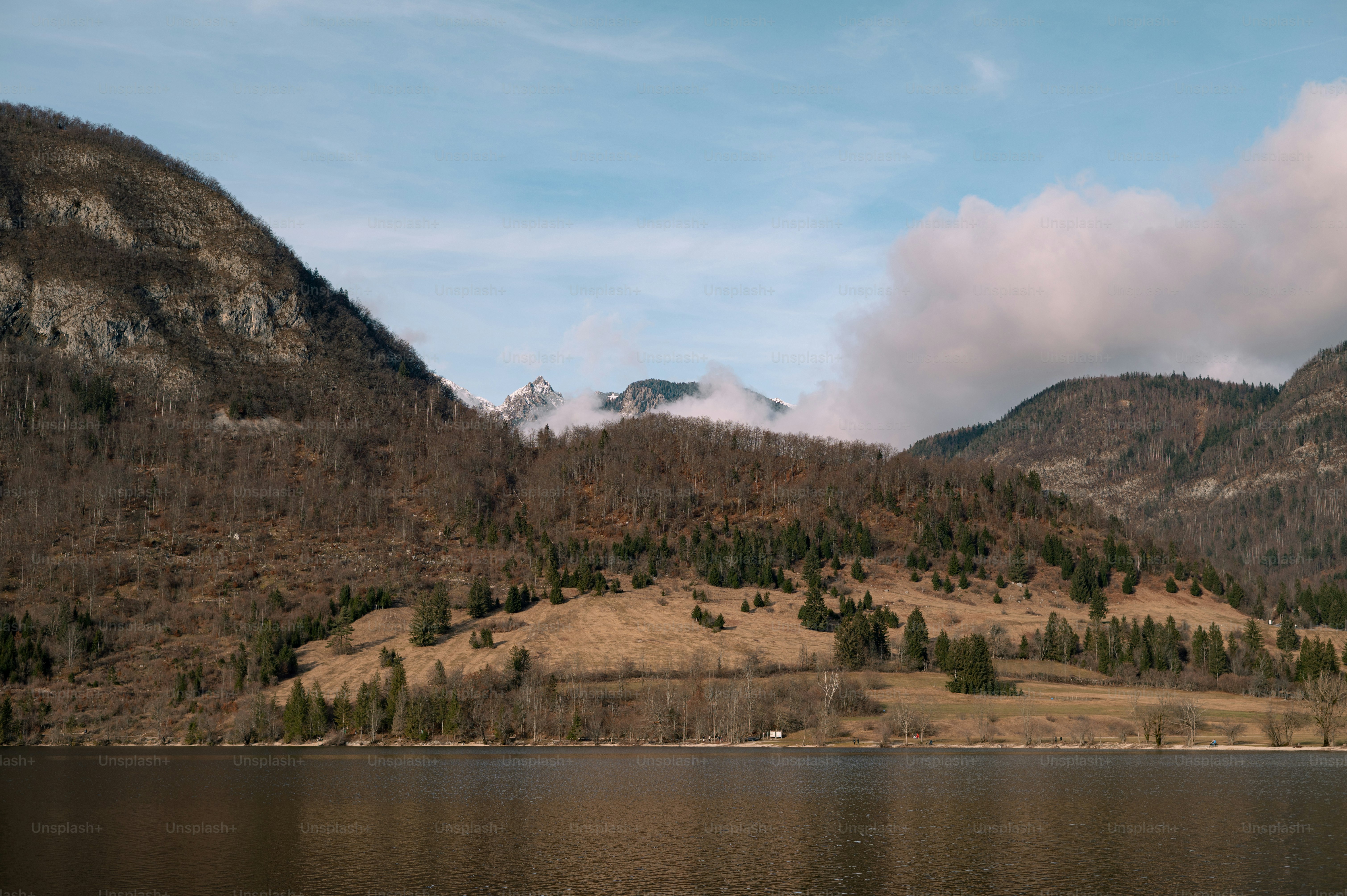 a large body of water surrounded by mountains