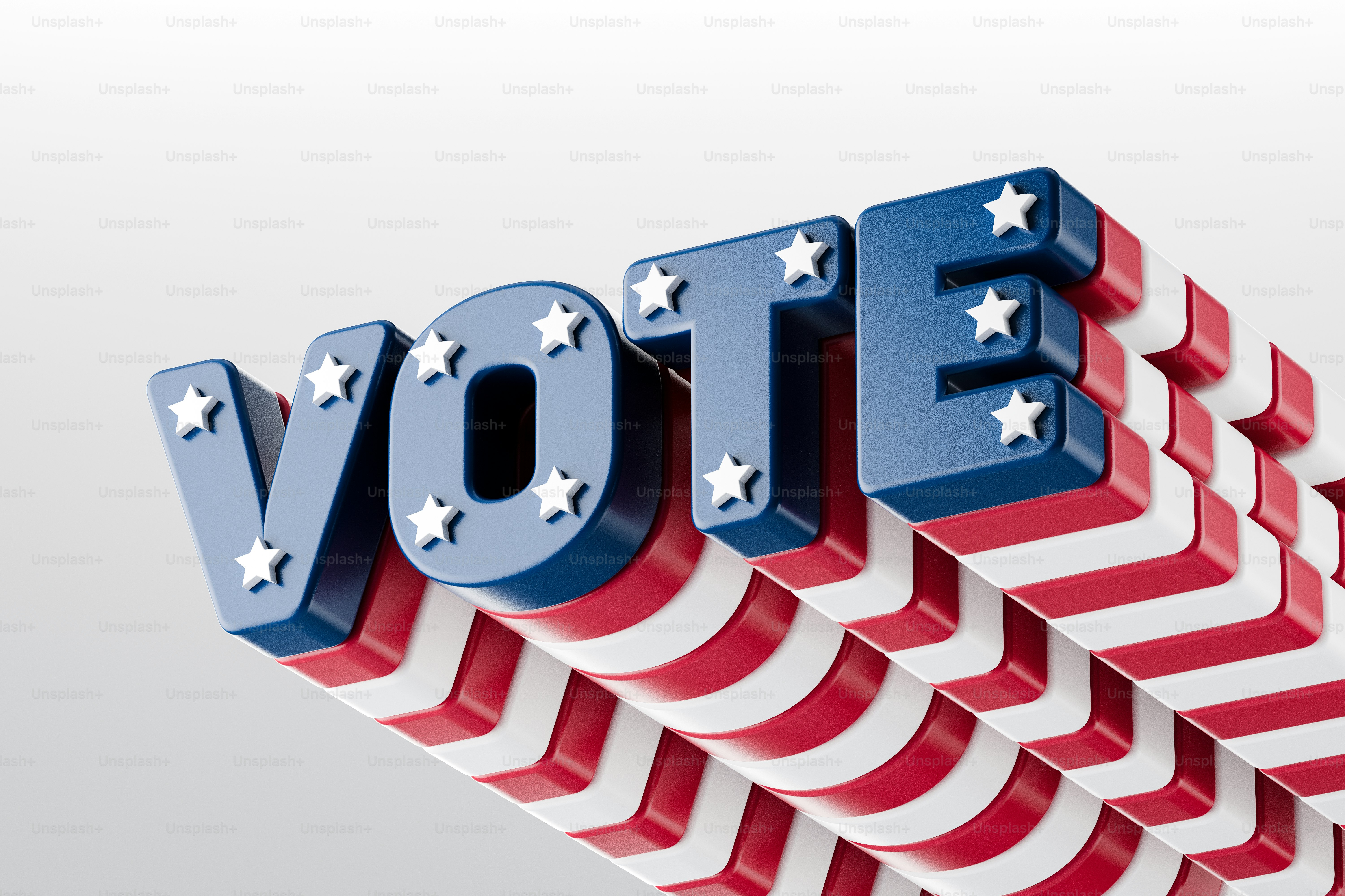 Una representación en 3D de la palabra voto en la parte superior de una fila de estrellas