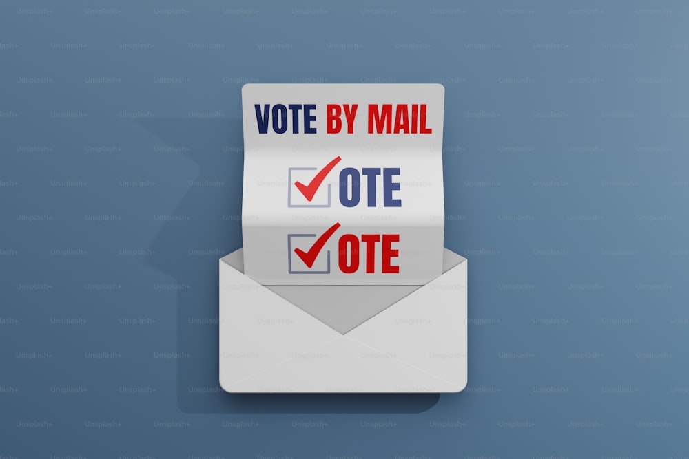 una busta con un adesivo di voto per posta