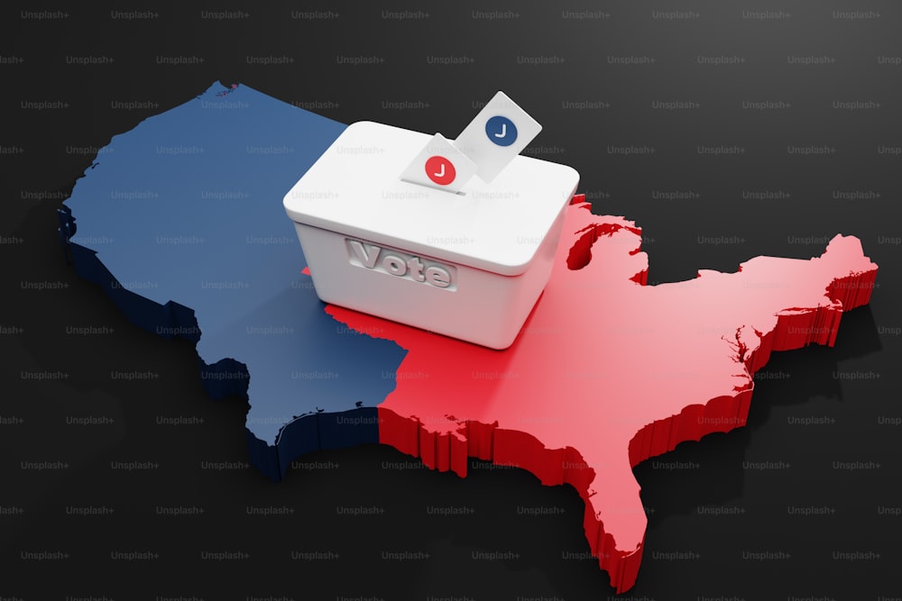 Eine Karte der Vereinigten Staaten mit einem Abstimmungsknopf darauf