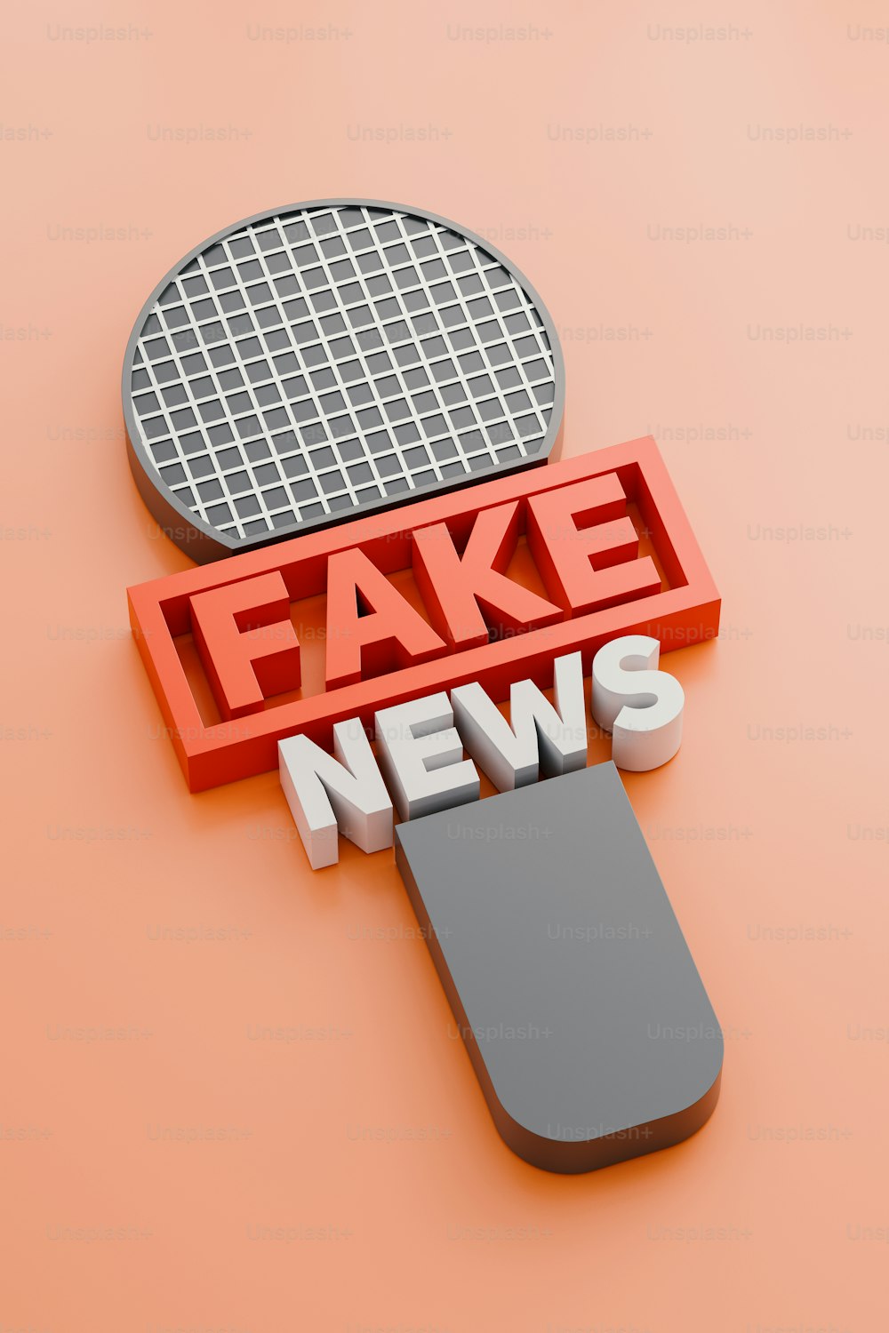 a fake news sign with a magnifying glass