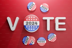 a vote sign with a lot of buttons on it