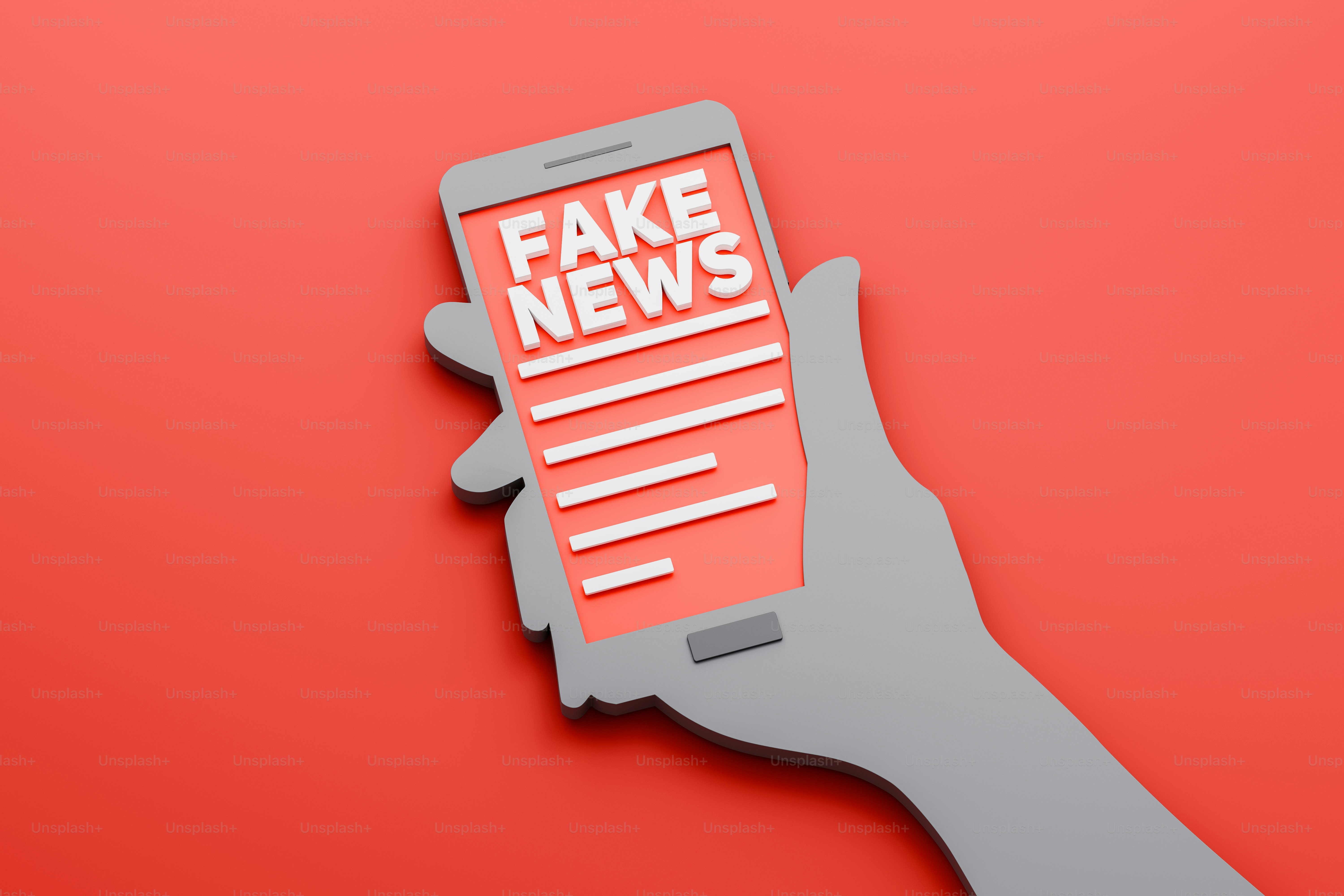 a hand holding a phone with fake news on it