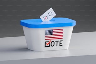 una urna con una papeleta de votación que sobresale de ella