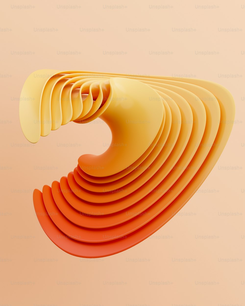 Ein abstraktes Bild eines gekrümmten orangefarbenen Objekts