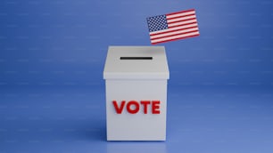 a voting box with an american flag sticking out of it