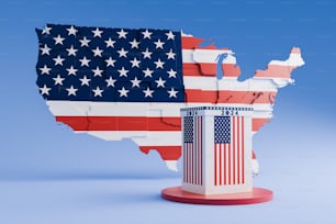 Um mapa 3D dos Estados Unidos com a bandeira americana pintada nele