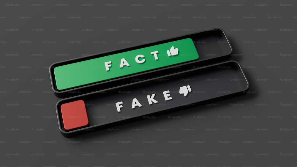 dois botões verdes e vermelhos que dizem fato e falso