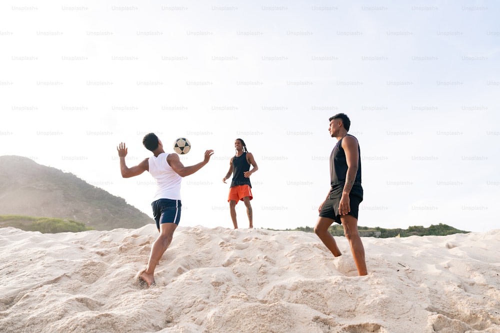 a group of people playing a game of soccer