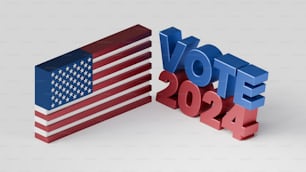 a 3d image of the american flag and the word vote in red, white,