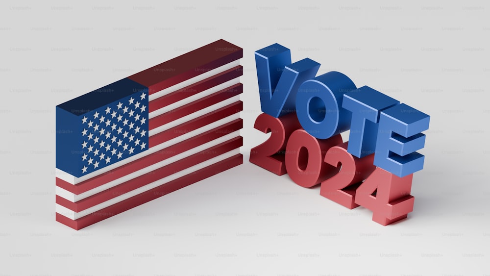 a 3d image of the american flag and the word vote in red, white,