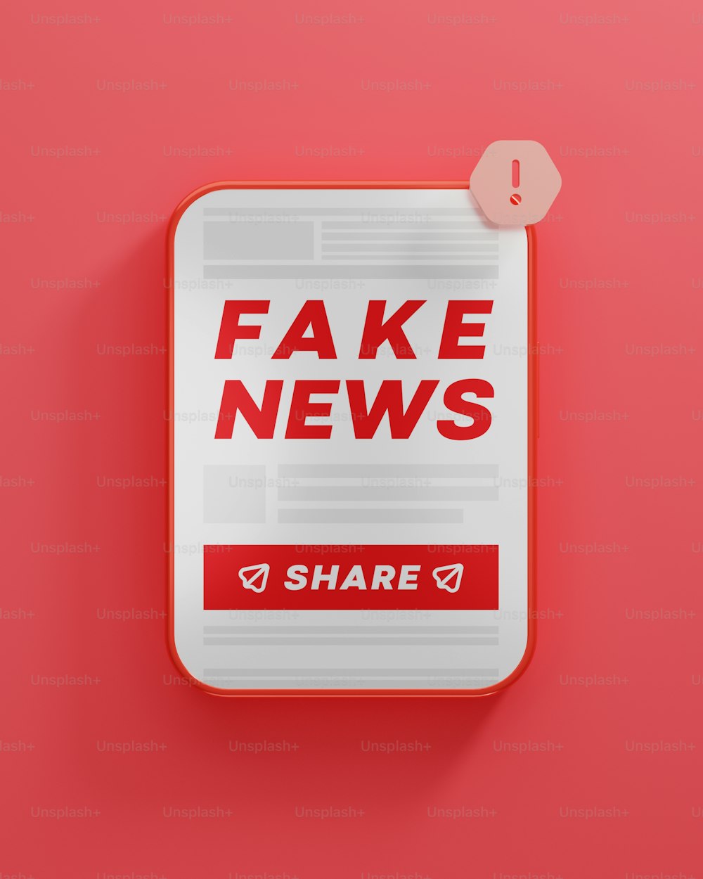 a fake news button on a red background