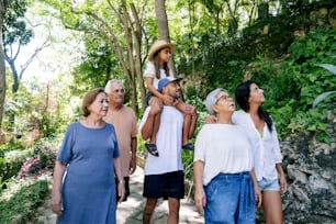 a group of people standing around each other