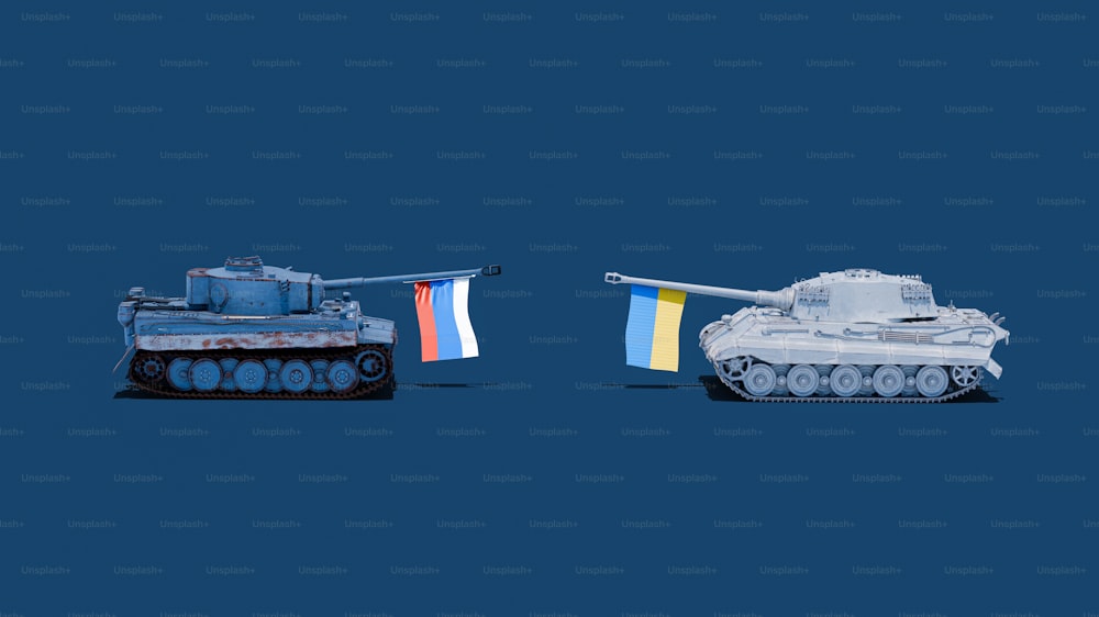 um par de tanques com uma bandeira em cima deles