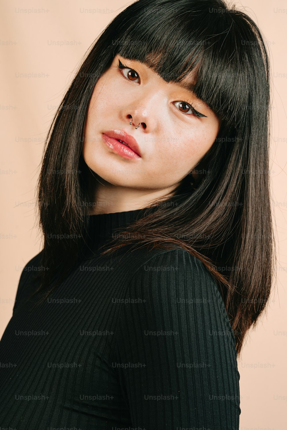 a close up of a person with long hair