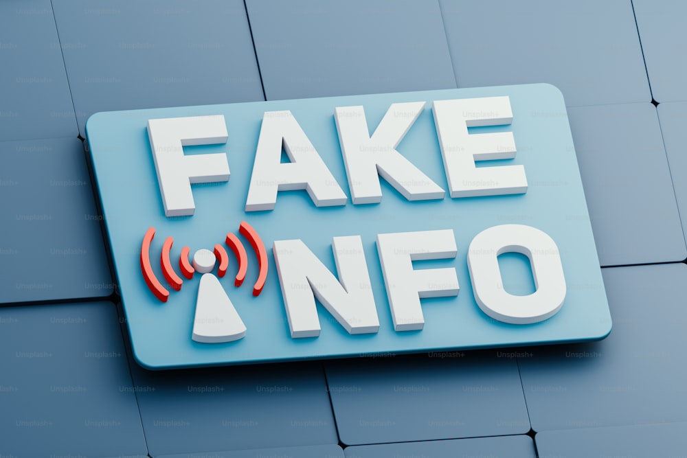 a blue sign that says fake info on it