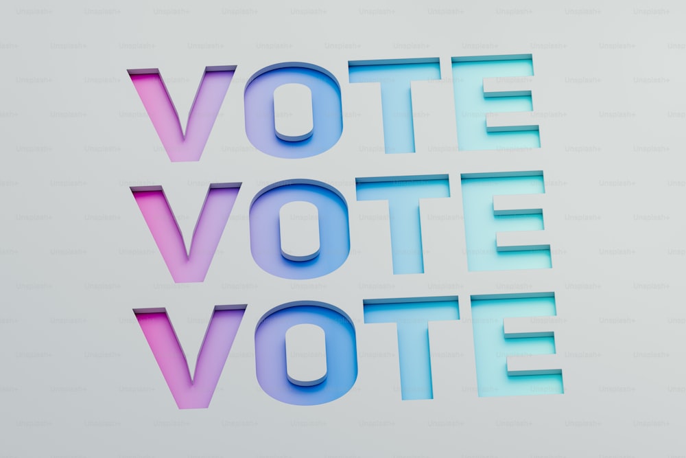 Le mot vote écrit en lettres 3D sur fond blanc