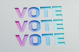 La palabra voto escrita en letras 3D sobre un fondo blanco