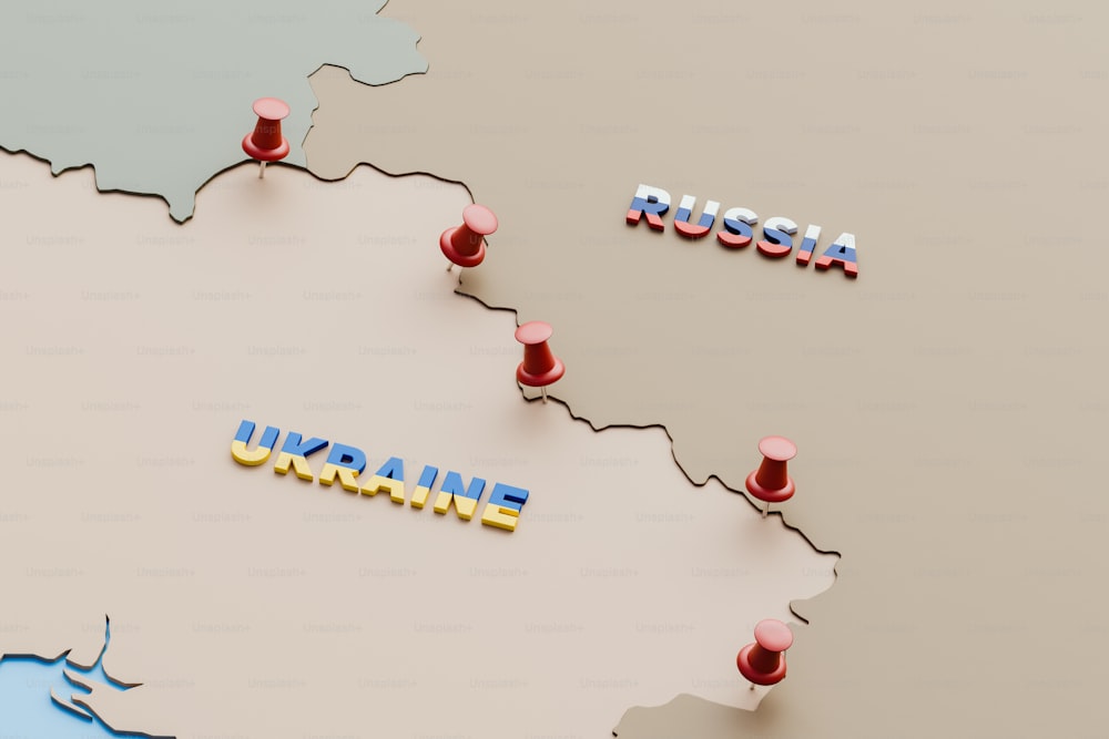 Um mapa da Ucrânia com os nomes do país