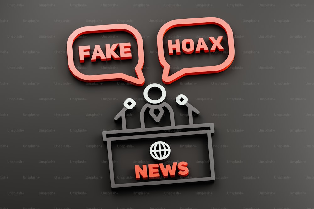 two red speech bubbles with fake hoax on them