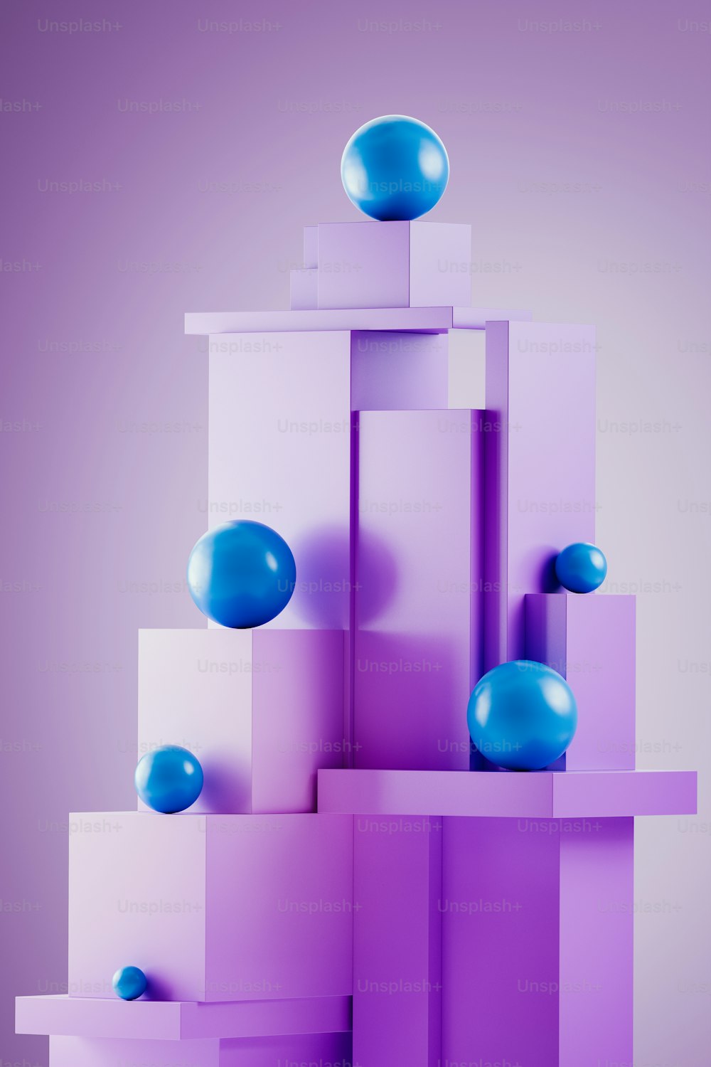 紫色の背景を持つ紫と青のオブジェクト