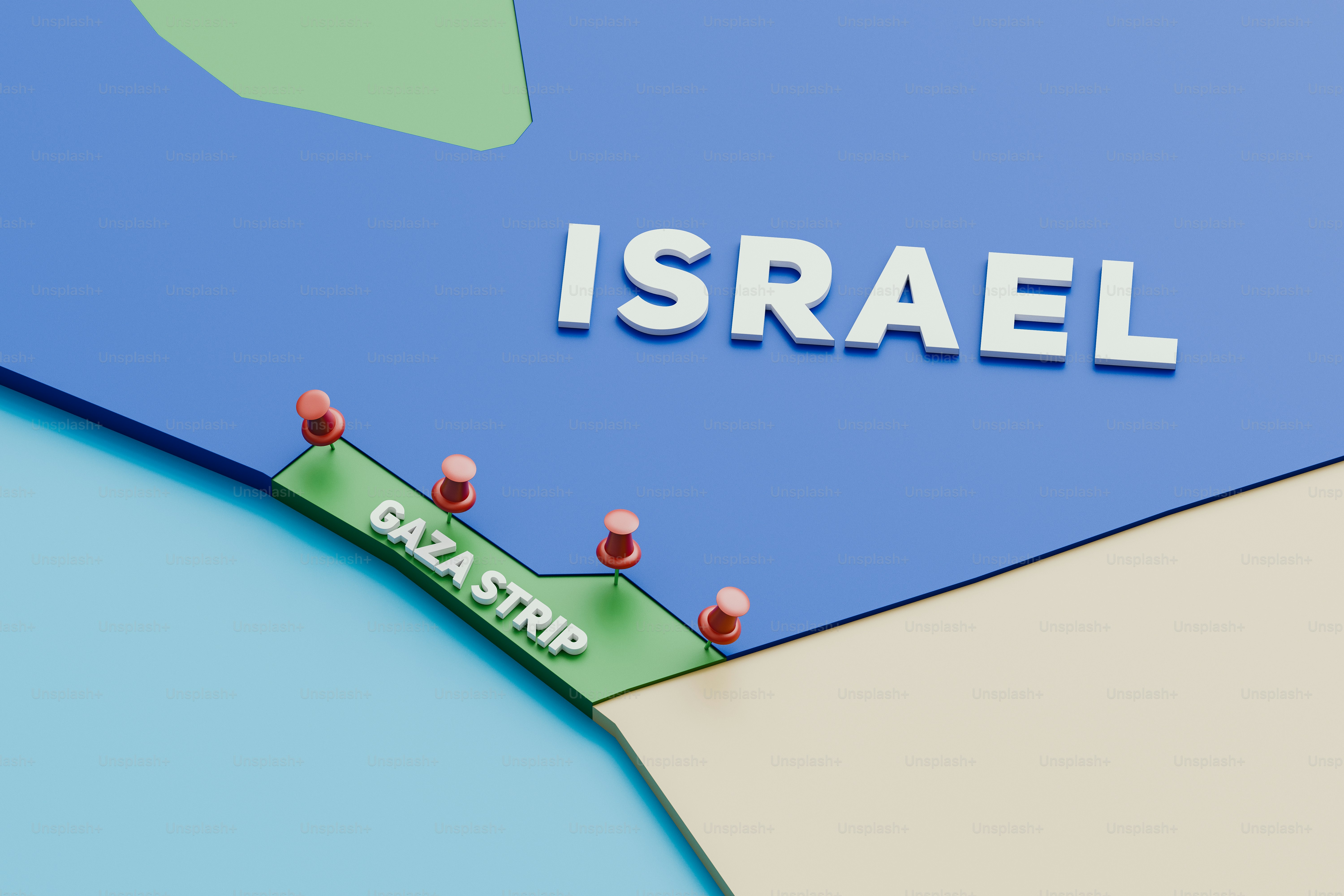 Minimalist 3D visualization highlighting the most intense battle spots on a map during the early stages of the Israeli–Palestinian armed conflict in the Gaza Strip.