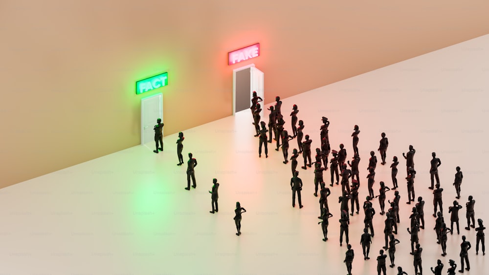 a group of people standing in front of a neon sign