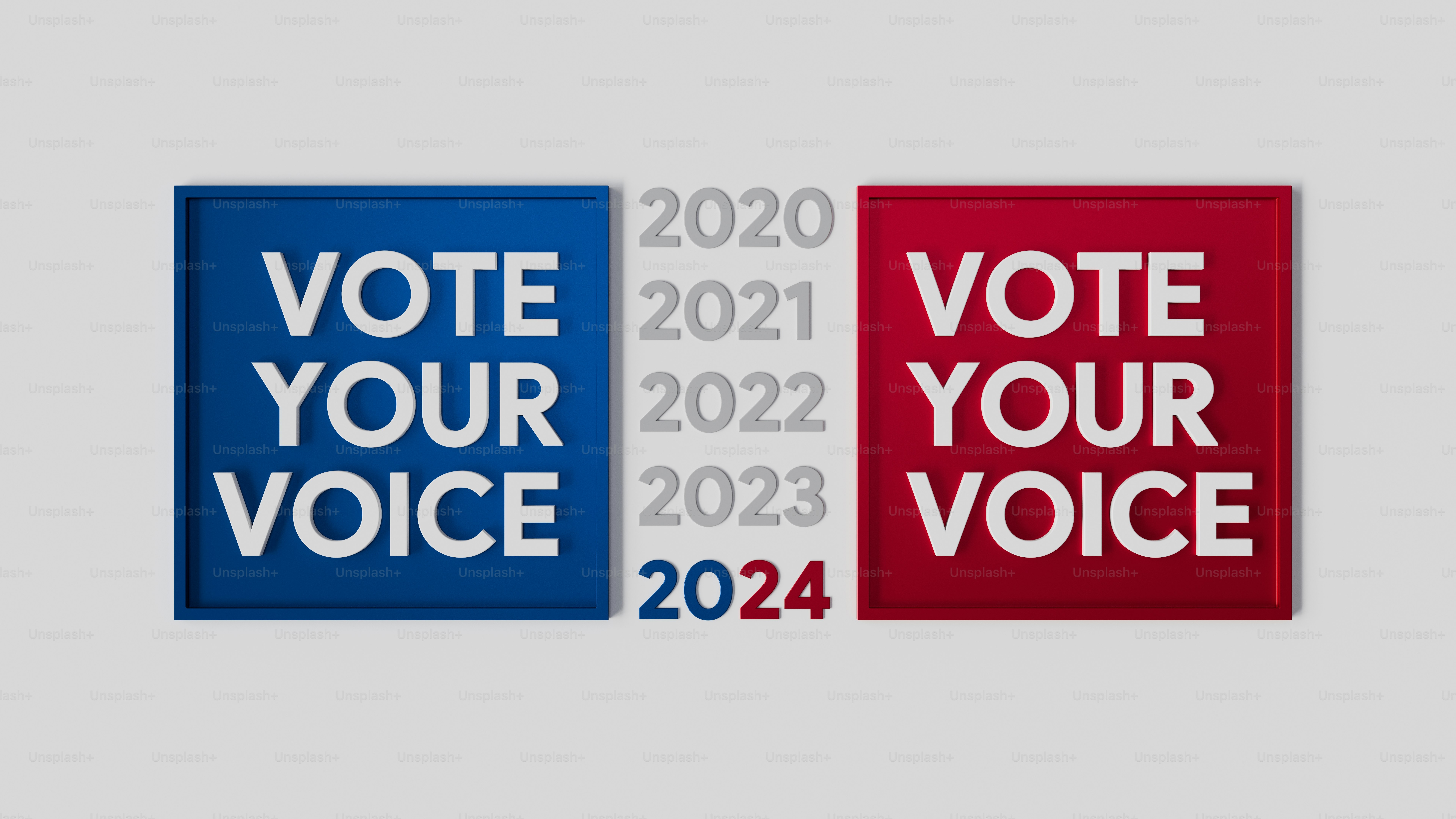 kotak merah, putih, dan biru dengan kata-kata vote your voice di atasnya