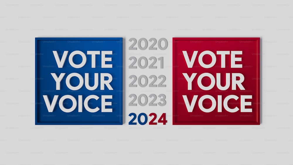 a red, white and blue square with the words vote your voice on it