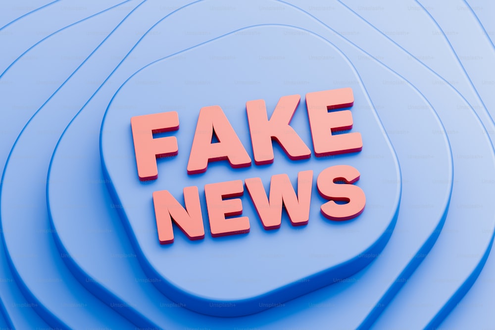 fake news on a blue background with red letters