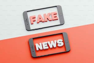 Logotipo de noticias falsas que se muestra en un teléfono