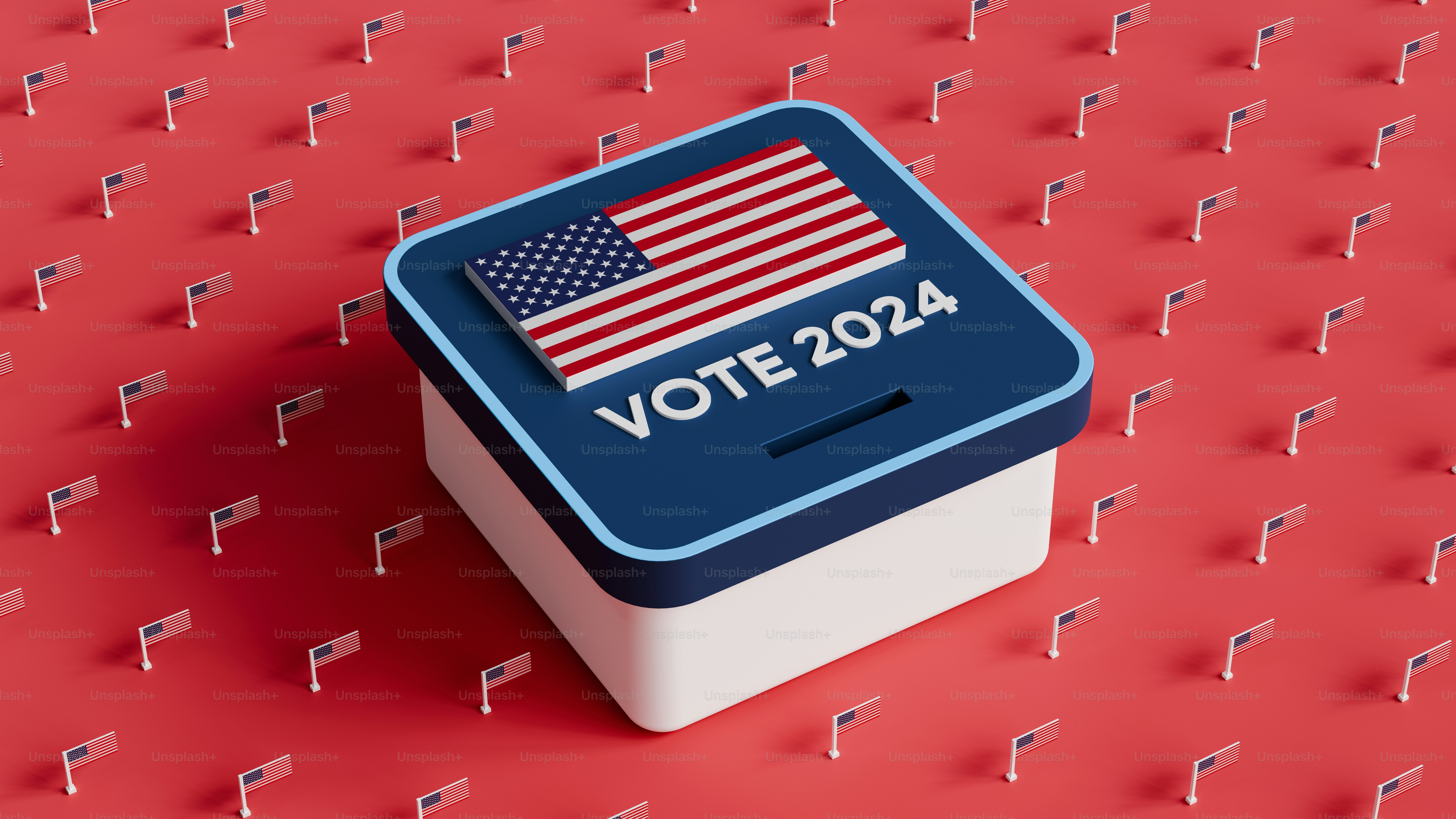 Vota en las urnas de 2024 con la bandera estadounidense