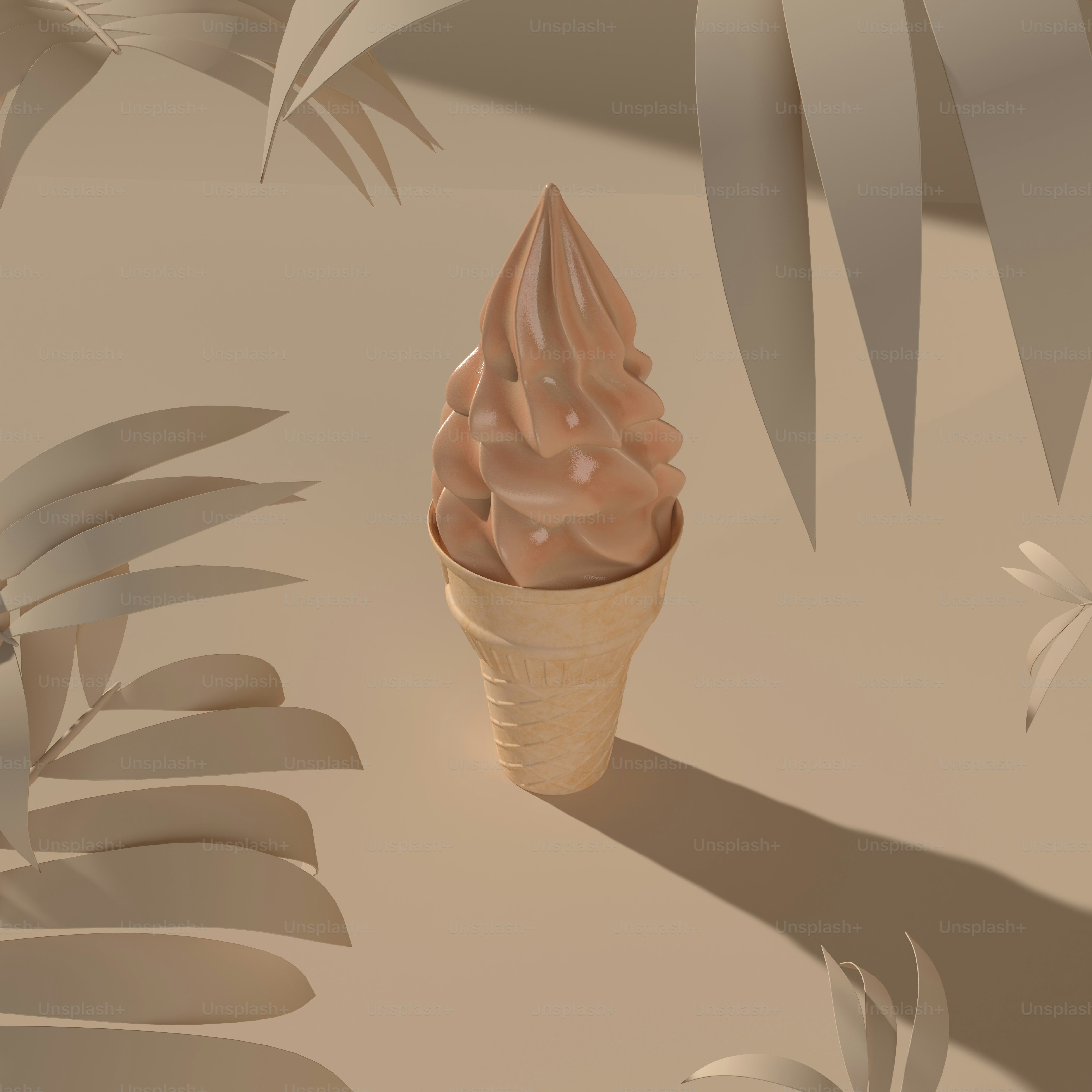 un cono gelato con glassa al cioccolato su un tavolo
