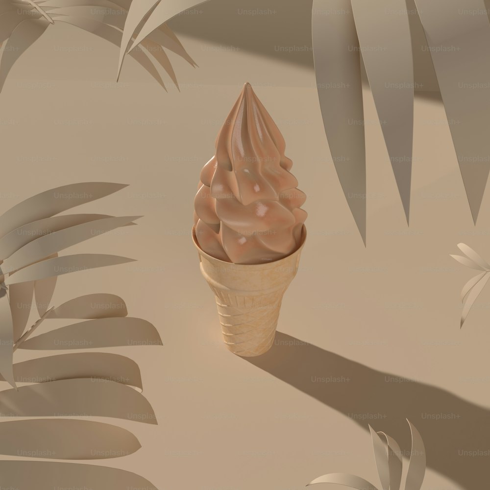un cono gelato con glassa al cioccolato su un tavolo