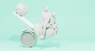 a white clock sitting on top of a table next to a white figurine