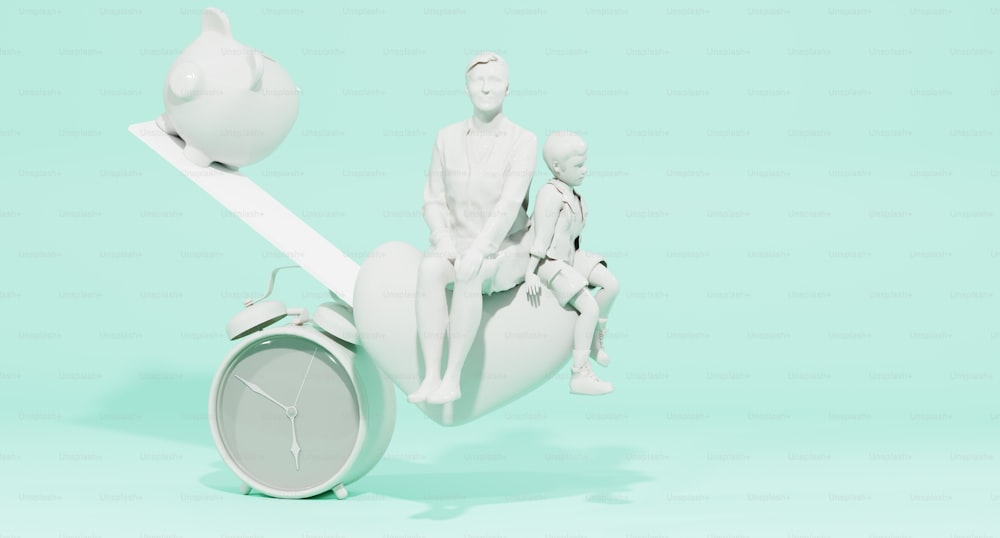 a white clock sitting on top of a table next to a white figurine