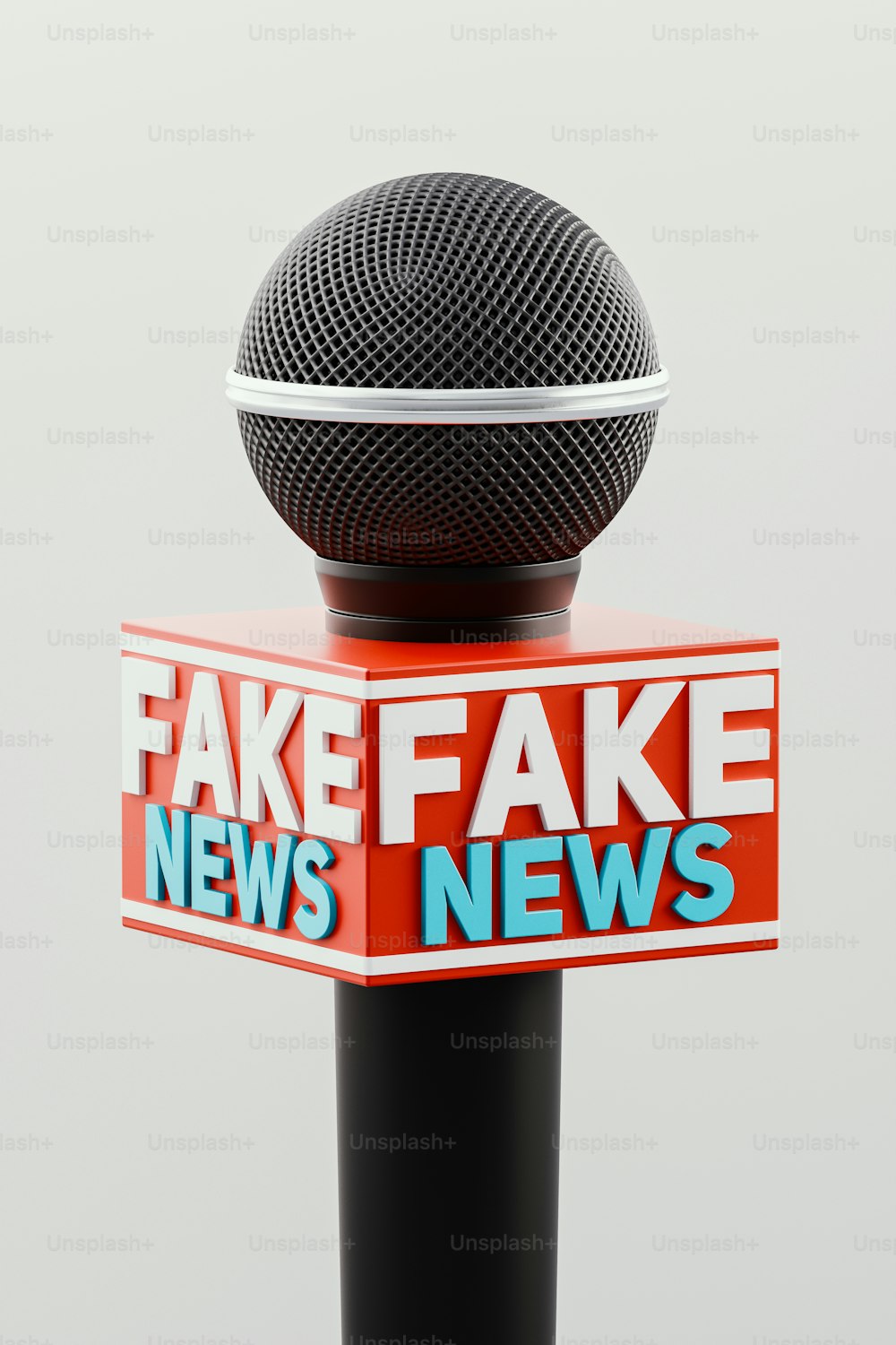 a microphone with a fake fake news sign on it