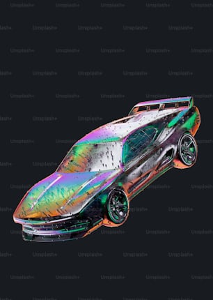 a colorful car is shown on a black background