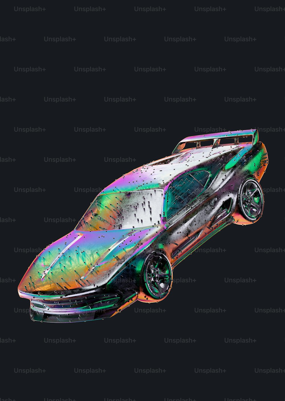 a colorful car is shown on a black background