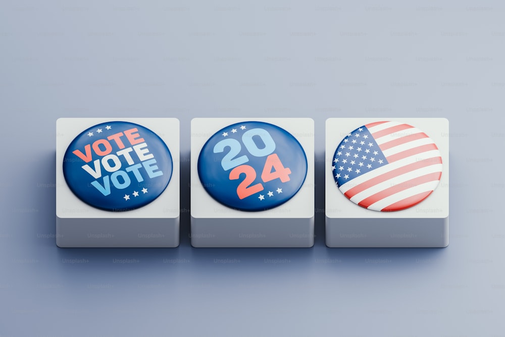 a row of buttons with the words vote vote on them