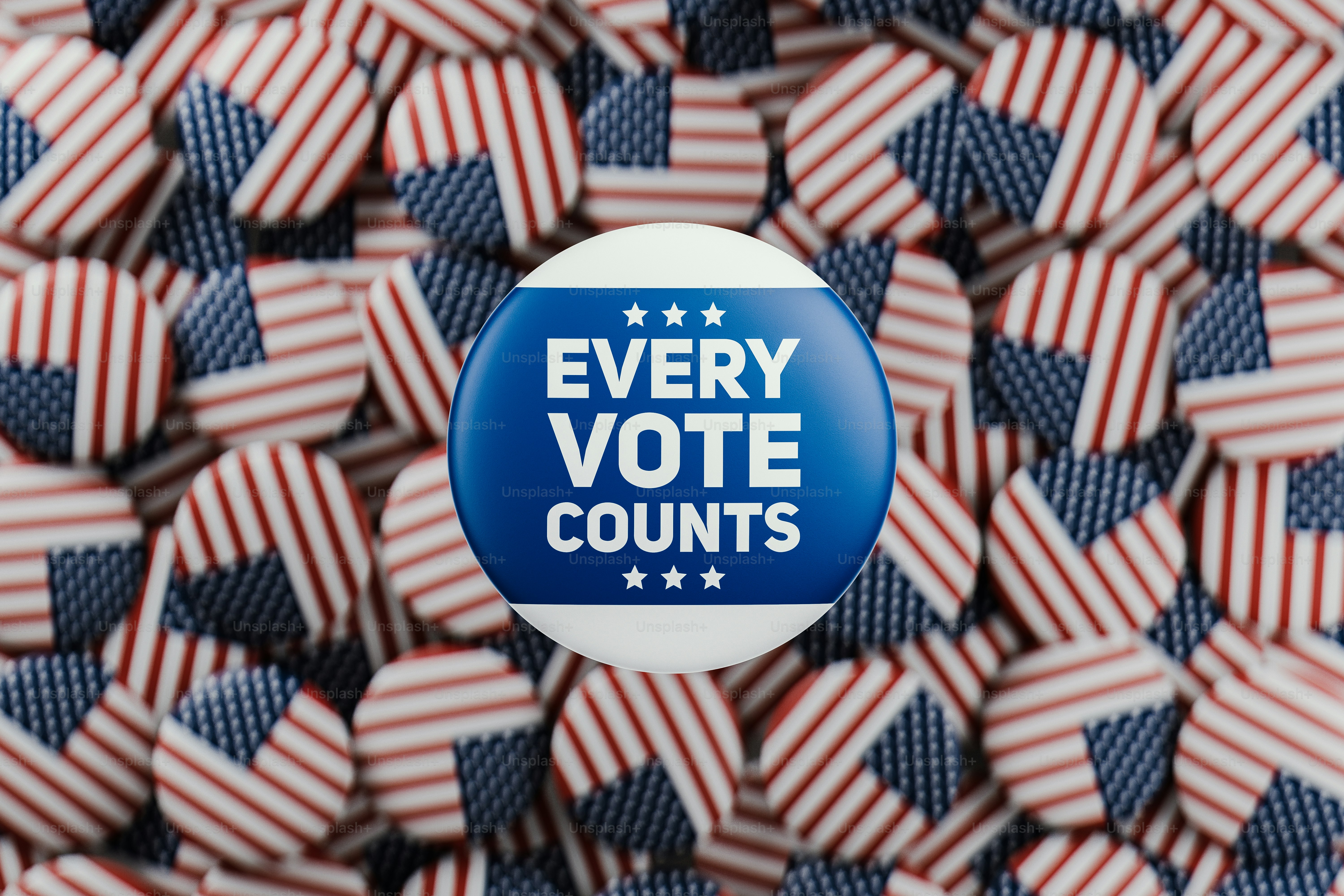 A button that says every vote counts surrounded by american flags photo ...