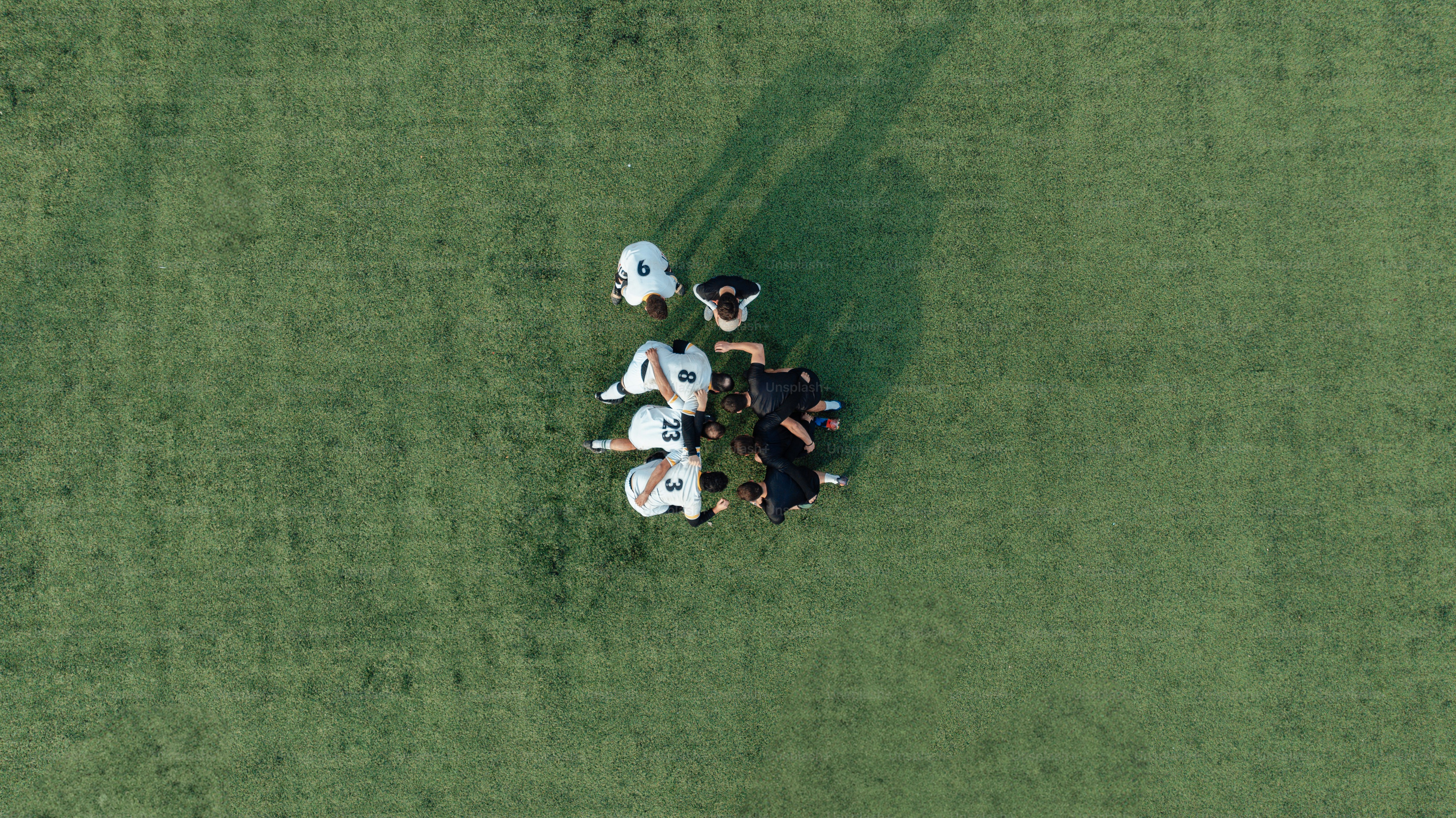 un grupo de personas de pie en la cima de un exuberante campo verde