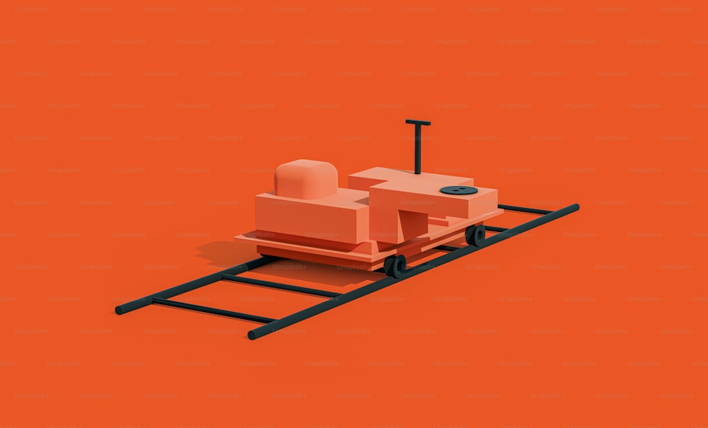 uno sfondo arancione con un trenino giocattolo sui binari