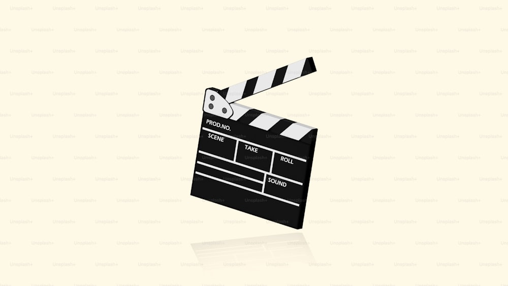 a black and white movie clapper on a white background