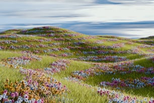 ein Gemälde eines Feldes mit Wildblumen
