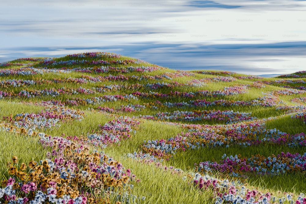 une peinture d’un champ de fleurs sauvages